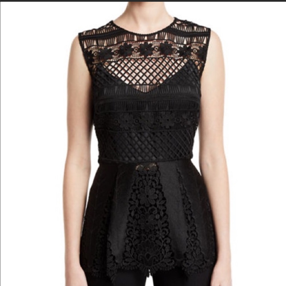 Elie Tahari Alessandra blouse in floral crochet.